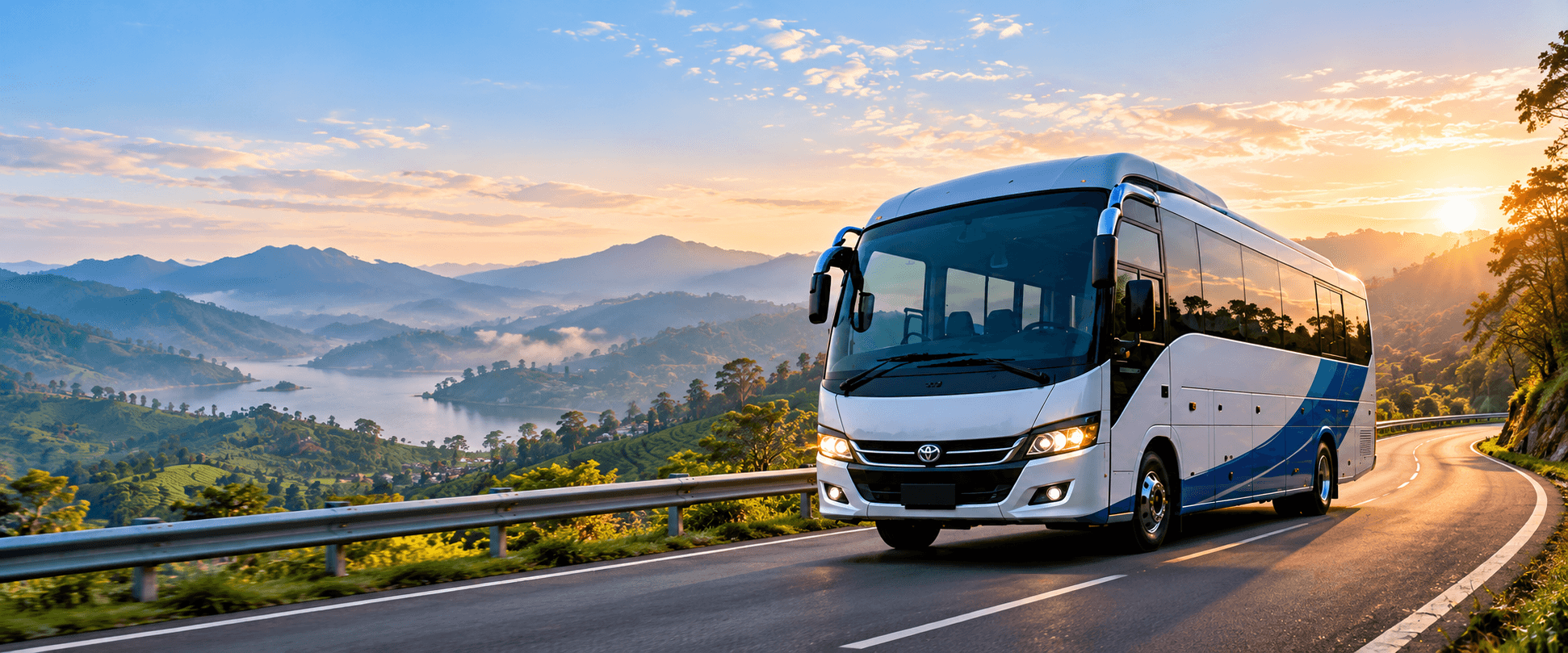 Premium coach travelling through the Sri Lankan highlands